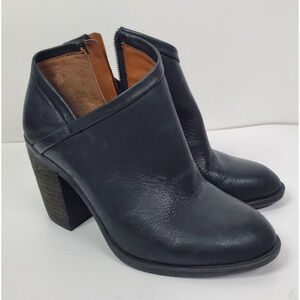 Lucky Brand Women's Size 7M Salza Black Leather Ankle Booties Block Cutout